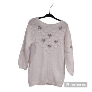 Kids White Knit Sweater Dress Floral Embroidery Size 12-18M